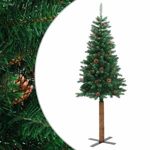 vidaXL Ozka novoletna jelka pravi les in storži zelena 150 cm PVC